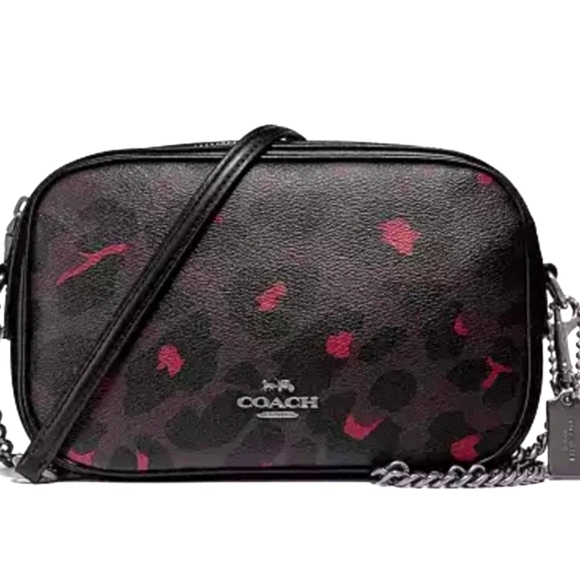 Coach Handbags - Coach Crossbody Bag Black Purple Leopard Print Purse guc